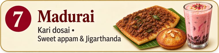 Madurai / Pandiyanadu: Kari dosai, Mutton chukka