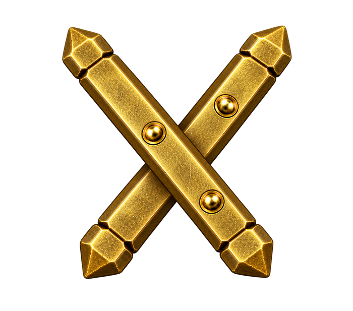 A pair of brass Dayakattai sticks crossed