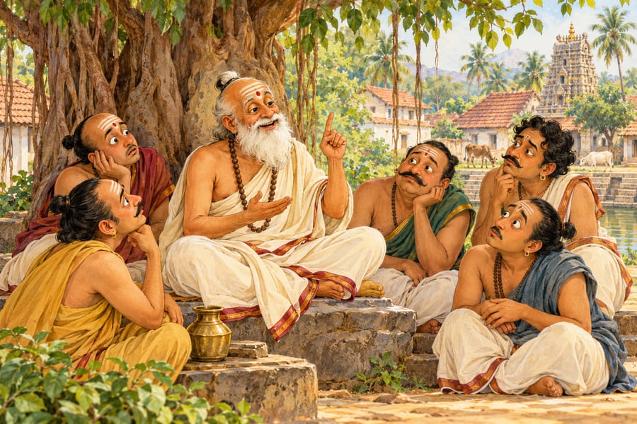 Paramartha Guru laughing with his disciples in a village